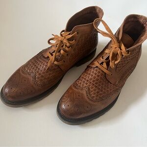 Zanzara Men's Brown Leather Wingtip Woven Lace-Up Boots size 11